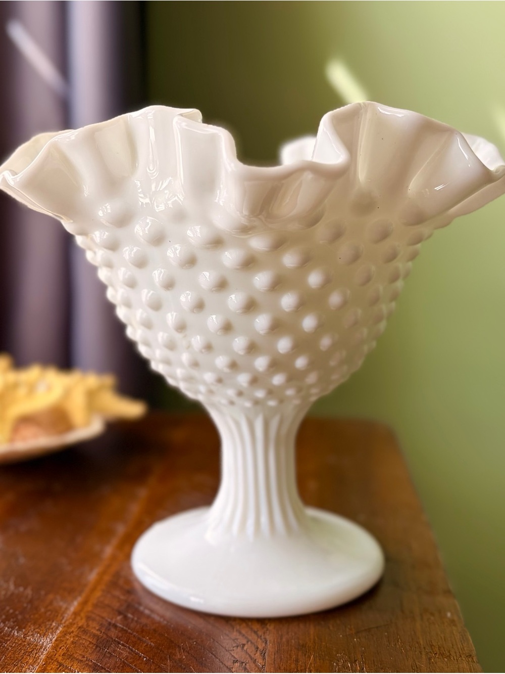 Elegant White Hobnail Milk Glass Compote Vintage Textured Vase